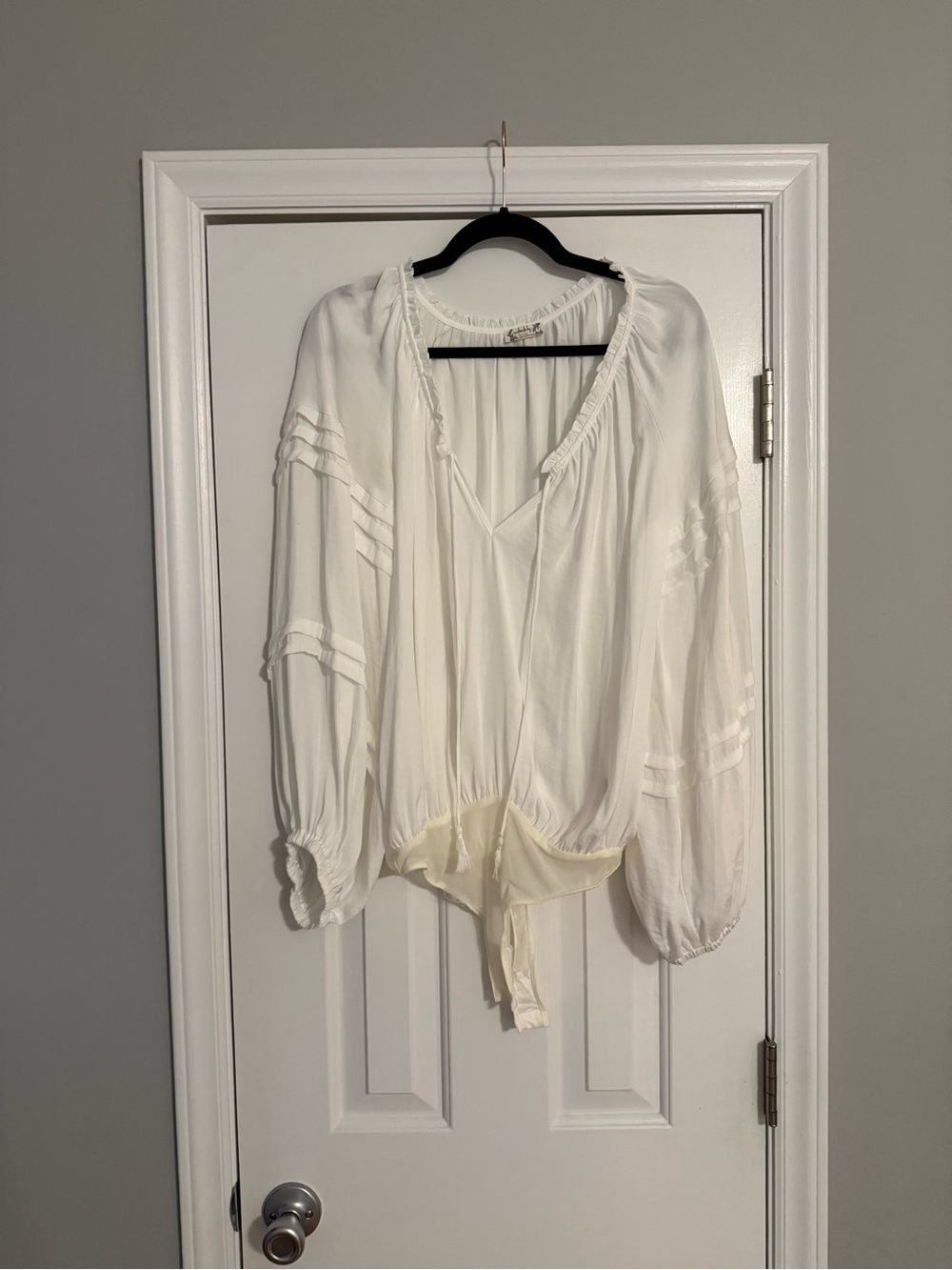 Free People White Boho Tie-Front Peasant Bodysuit